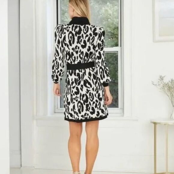 NWT Who What Wear Leopard Balloon Sleeve Sweater Dress Animal Jacquard XXL - Picture 3 of 6